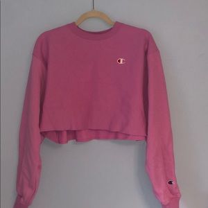 Pink Cropped Champion Crewneck